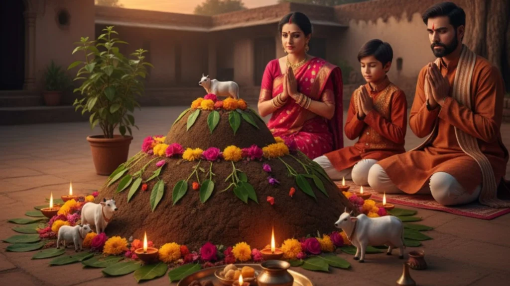 गोवर्धन पूजा में अनुसरण करने वाले अनुष्ठान govardhan-puja