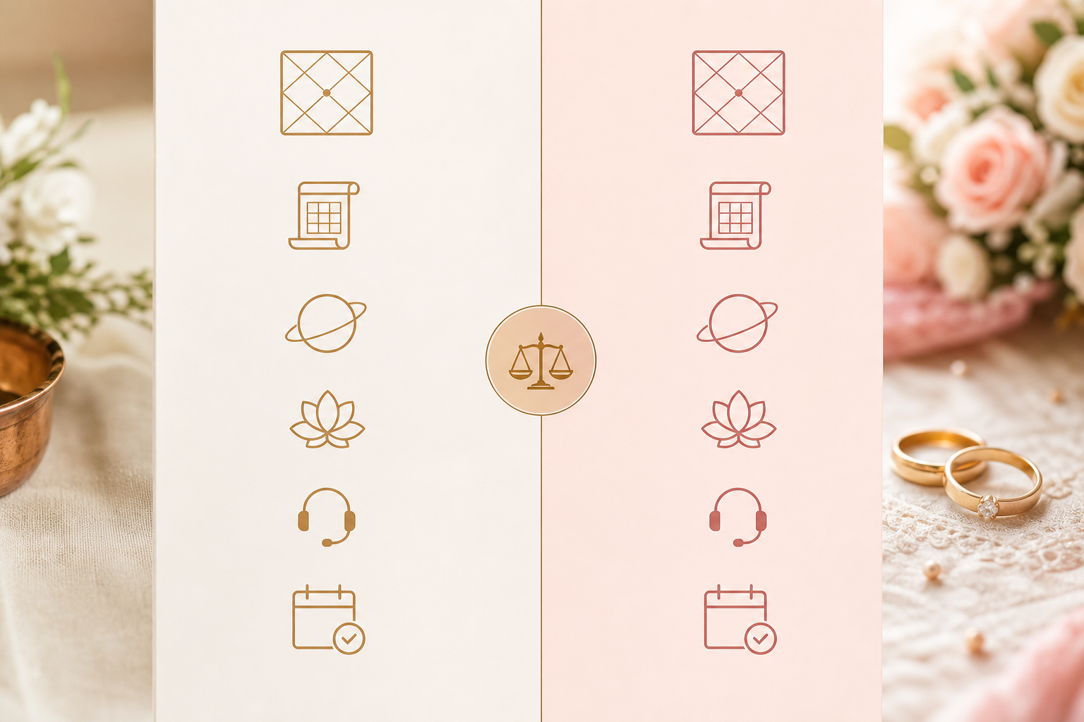 side-by-side feature matrix for marriage planning, daily horoscope and panchang