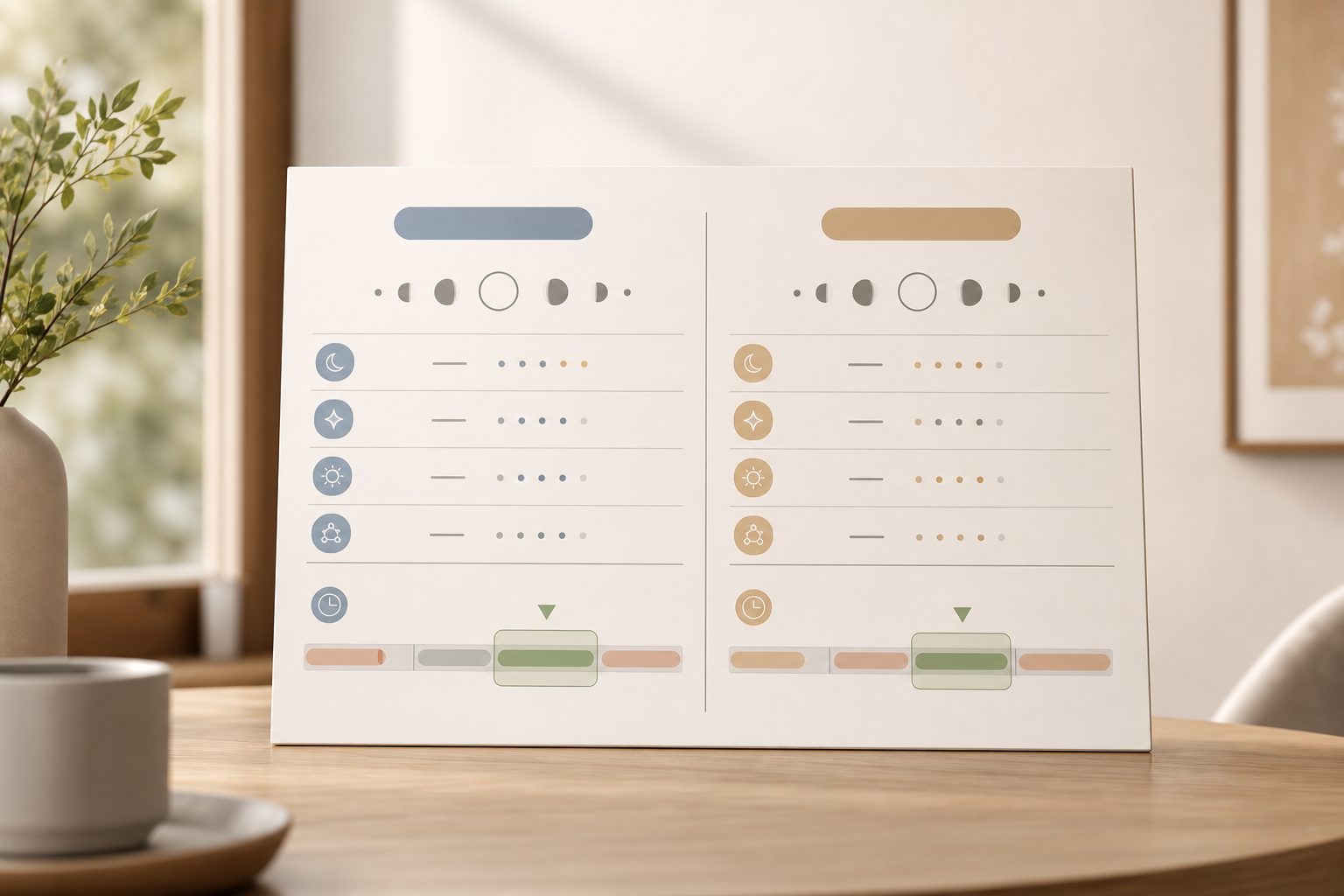 Side-by-side daily panchang timing chart for work decisions