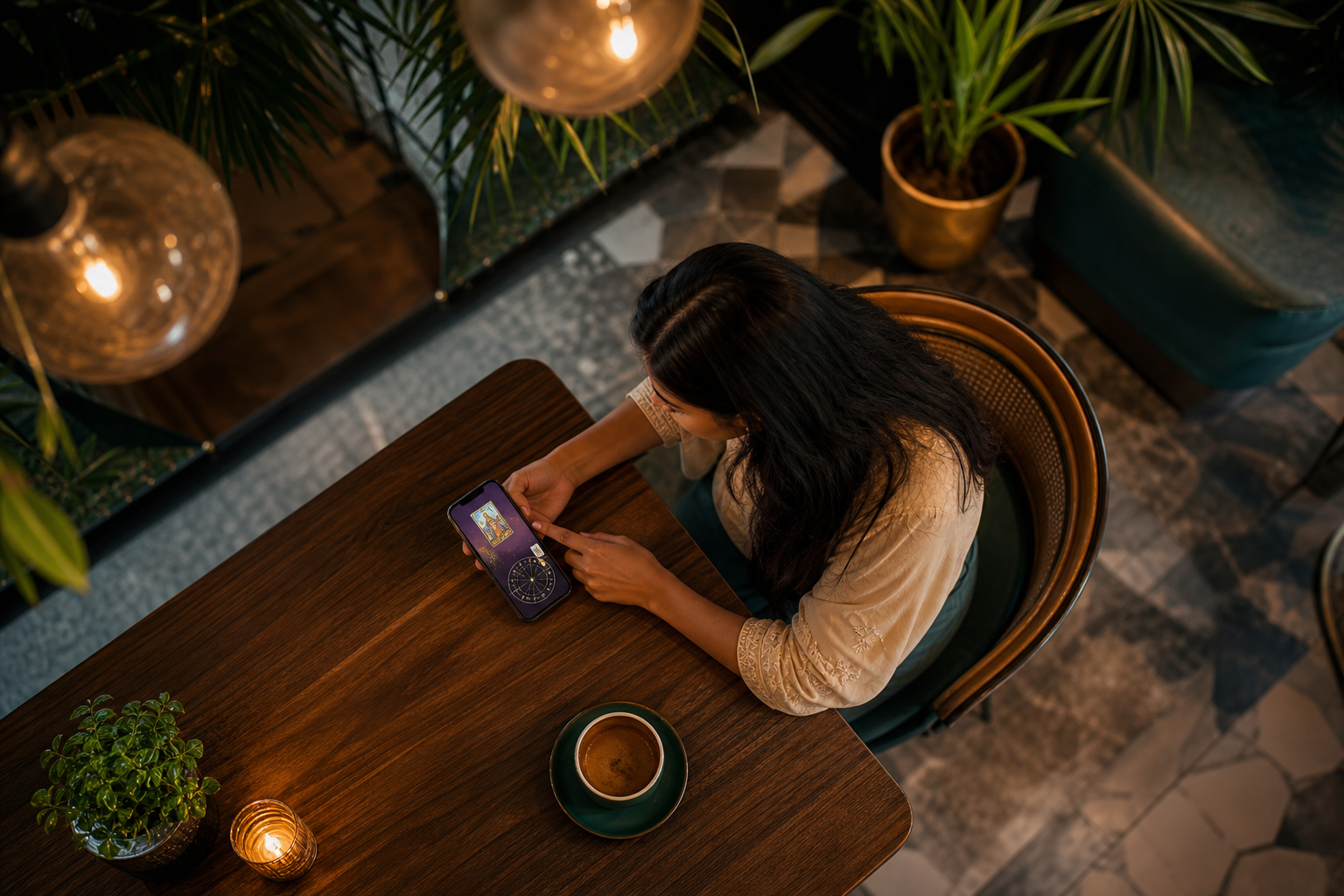 career reading session on phone UI with tarot and numerology side-by-side