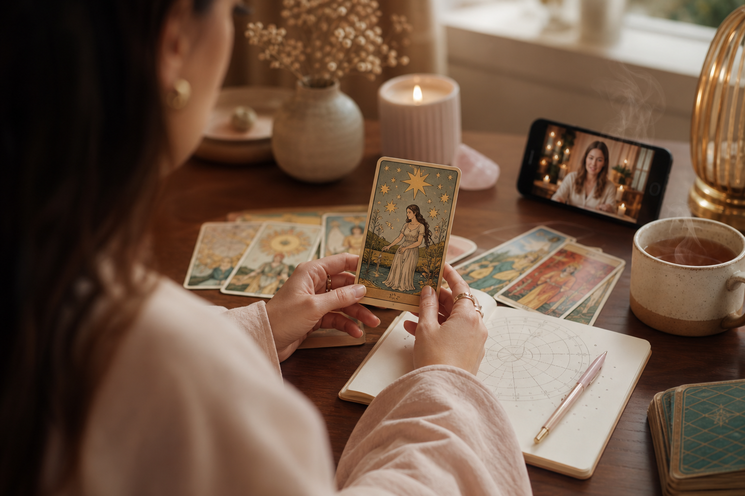 tarot and numerology reading guidance, calm home scene