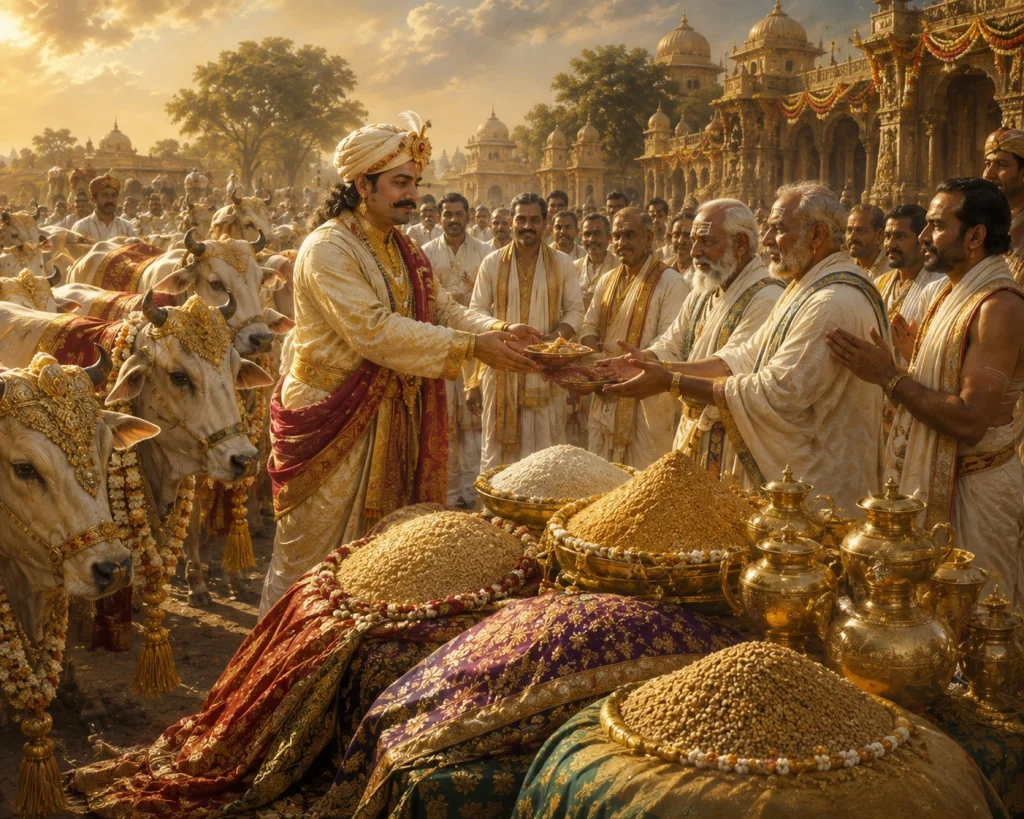 nanda maharaj generously distributed 200,000beautifully-decorated cows to the brāhmaṇas