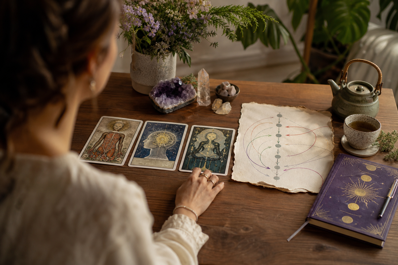 step-by-step tarot health spread with numerology timeline